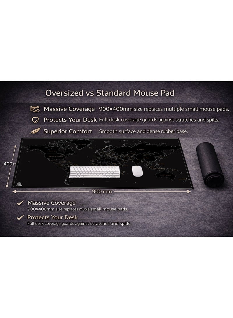 تحواز لوحة فأرة ألعاب  بحجم XXL ‏(900×400×4 مم) – وسادة مكتب كبيرة جدًا بتصميم خريطة العالم الطبوغرافية، قاعدة مطاطية مانعة للانزلاق للاستخدام في المكتب والمنزل - Image 4